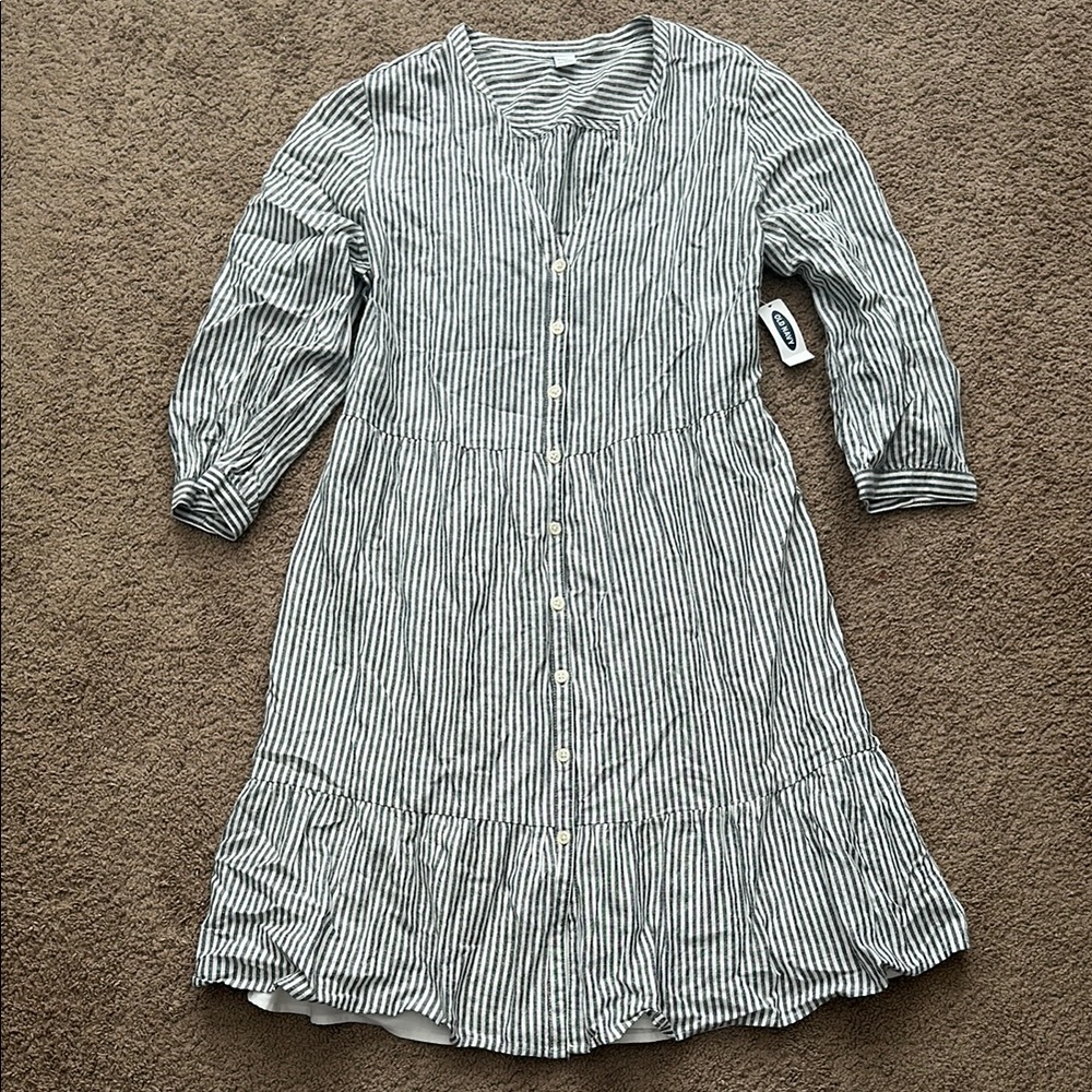 Striped button-down tiered lined dress